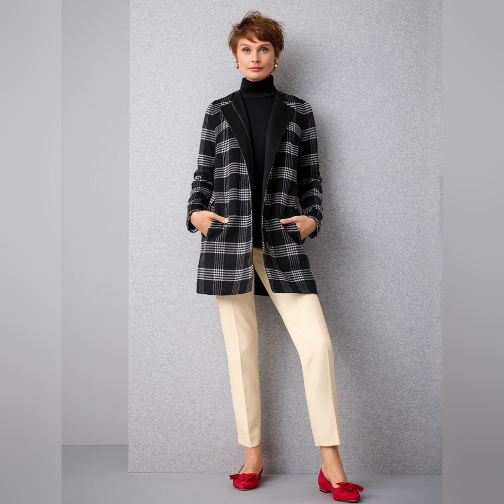 NWT Talbots Double-Faced Wool Blend Plaid Zip Up Coat with Pockets